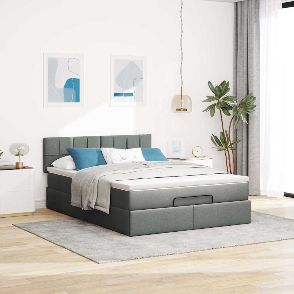 Ottoman Bed with Mattress Dark Grey Double