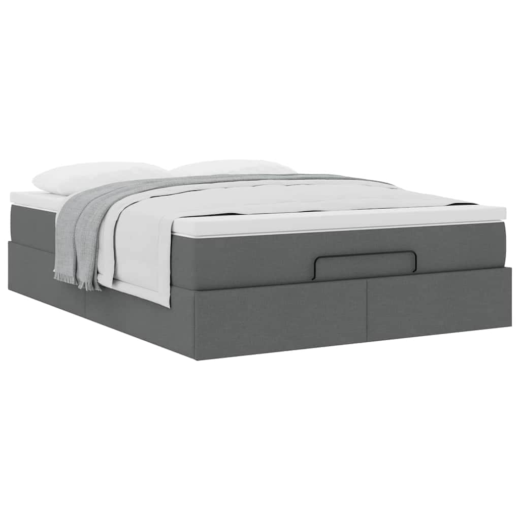 Ottoman Bed with Mattress Dark Grey Double Fabric