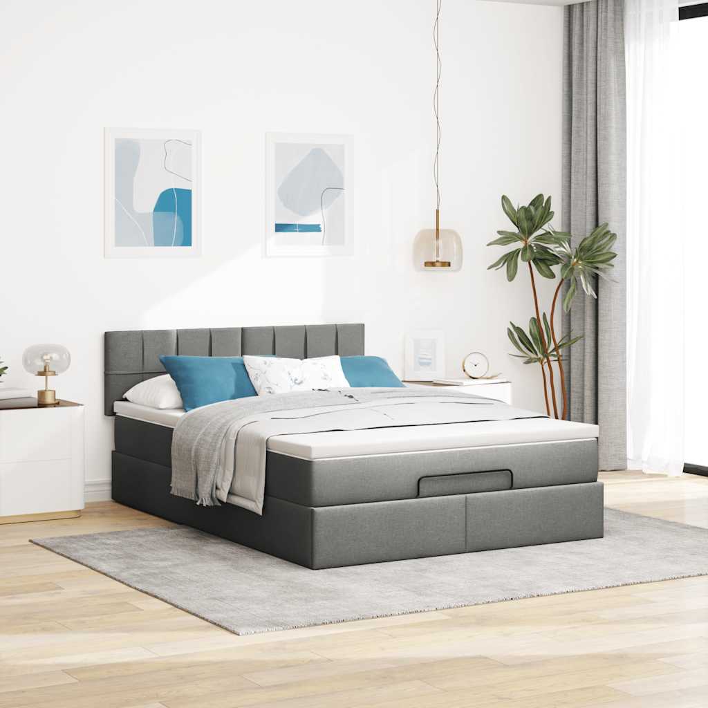 Ottoman Bed with Mattress Dark Grey Double Fabric