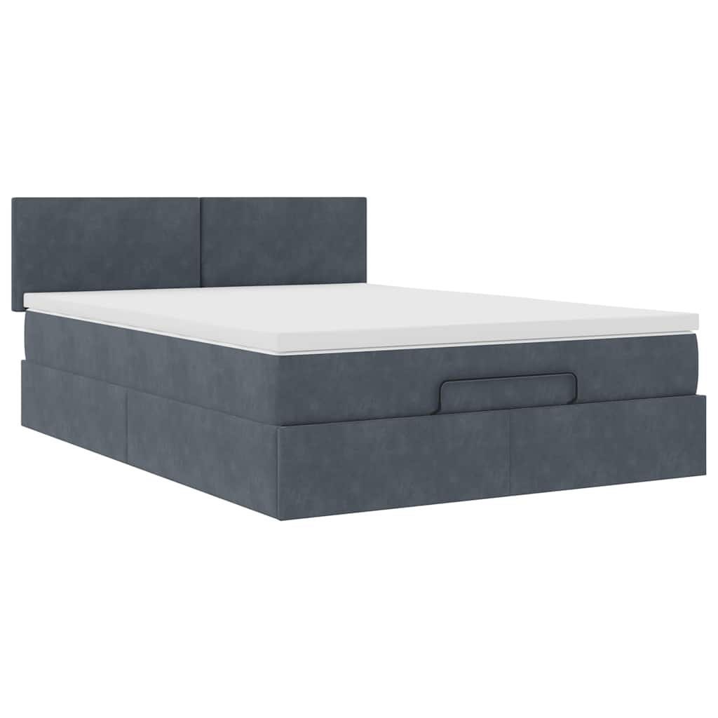 Ottoman Bed with Mattress Dark Grey Double - Velvet