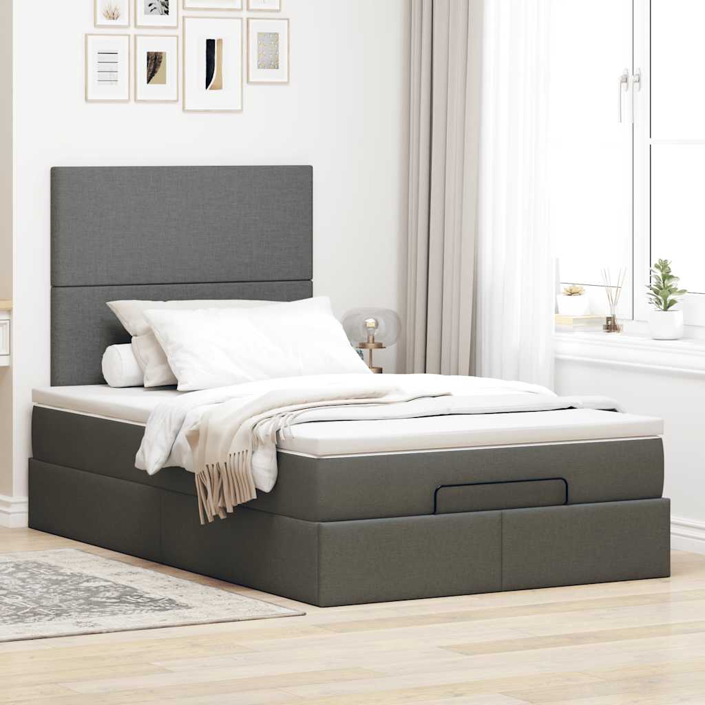 Ottoman Bed with Mattress Dark Grey King Single - Fabric