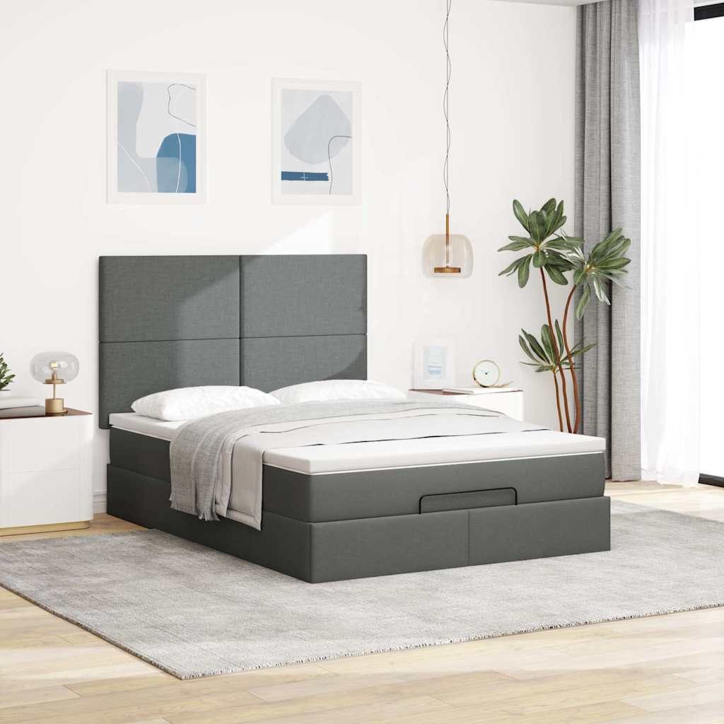 Ottoman Bed with Mattress Dark Grey Queen - Fabric