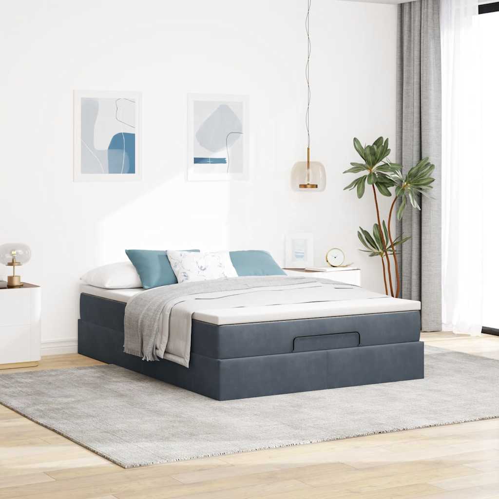 Ottoman Bed with Mattress Dark Grey Queen Velvet