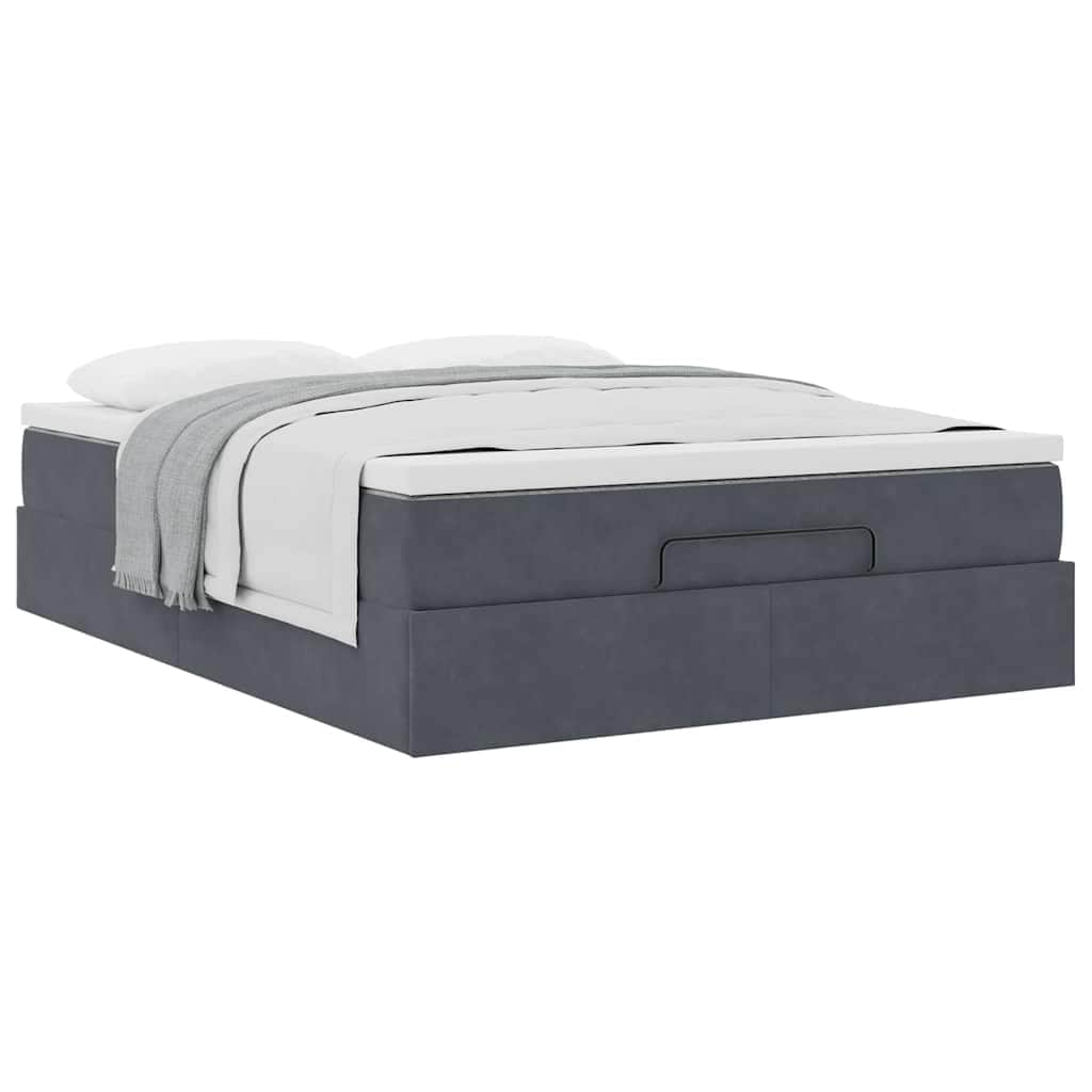 Ottoman Bed with Mattress Dark Grey Queen Velvet