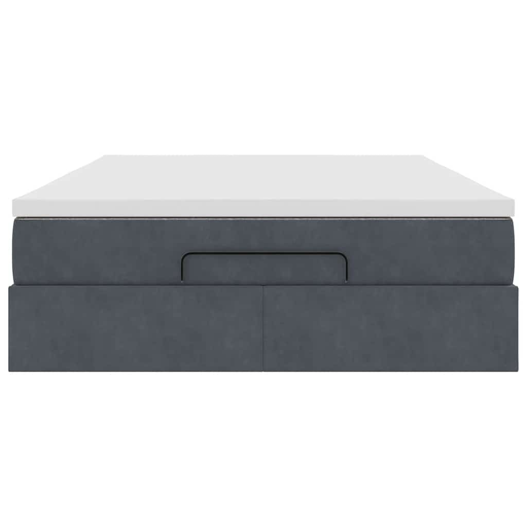 Ottoman Bed with Mattress Dark Grey Queen Velvet