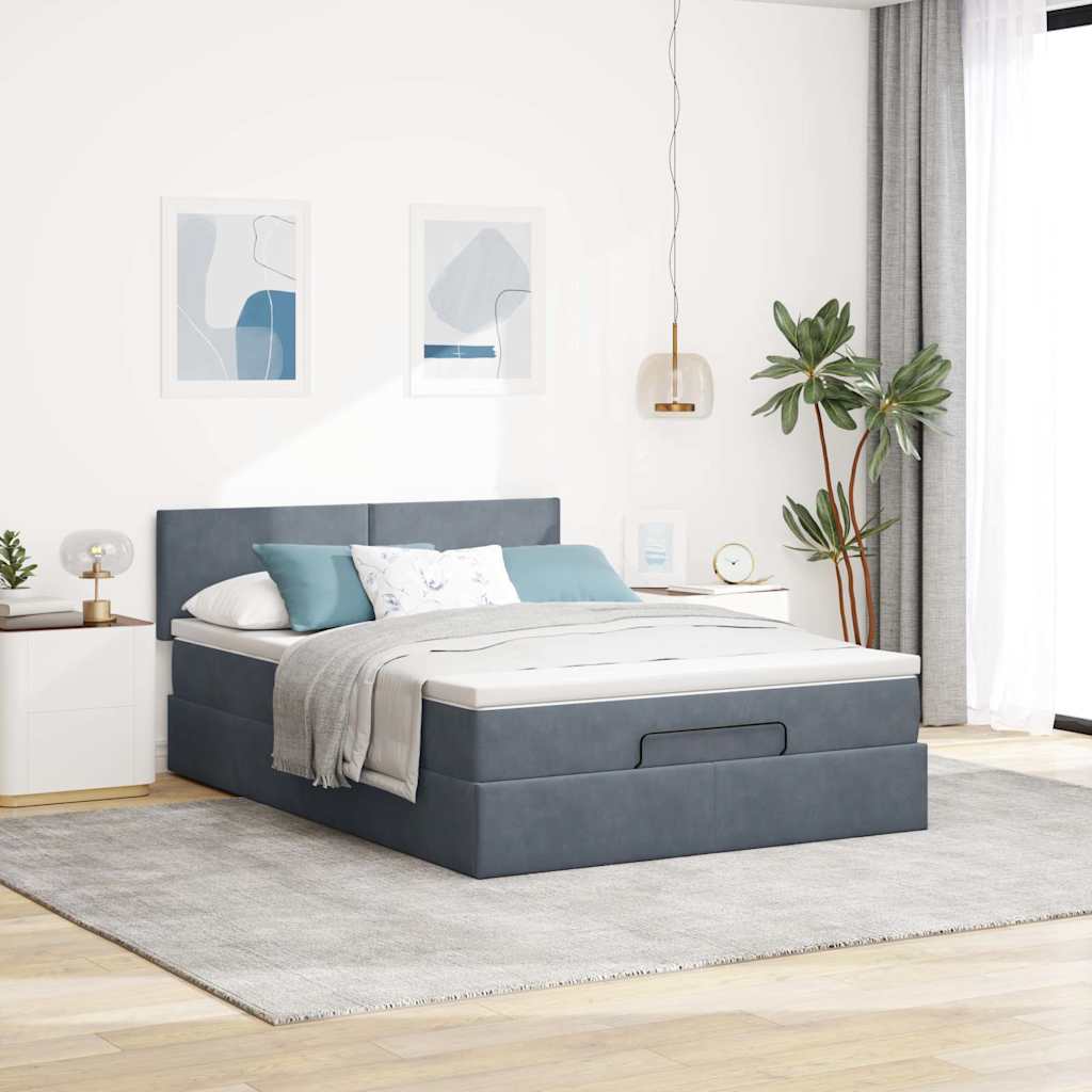 Ottoman Bed with Mattress Dark Grey - Queen Velvet