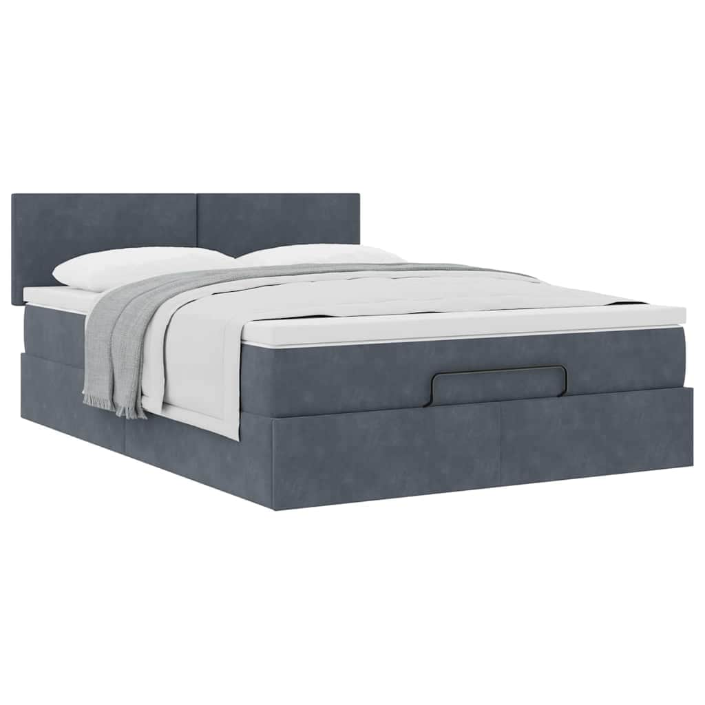 Ottoman Bed with Mattress Dark Grey - Queen Velvet