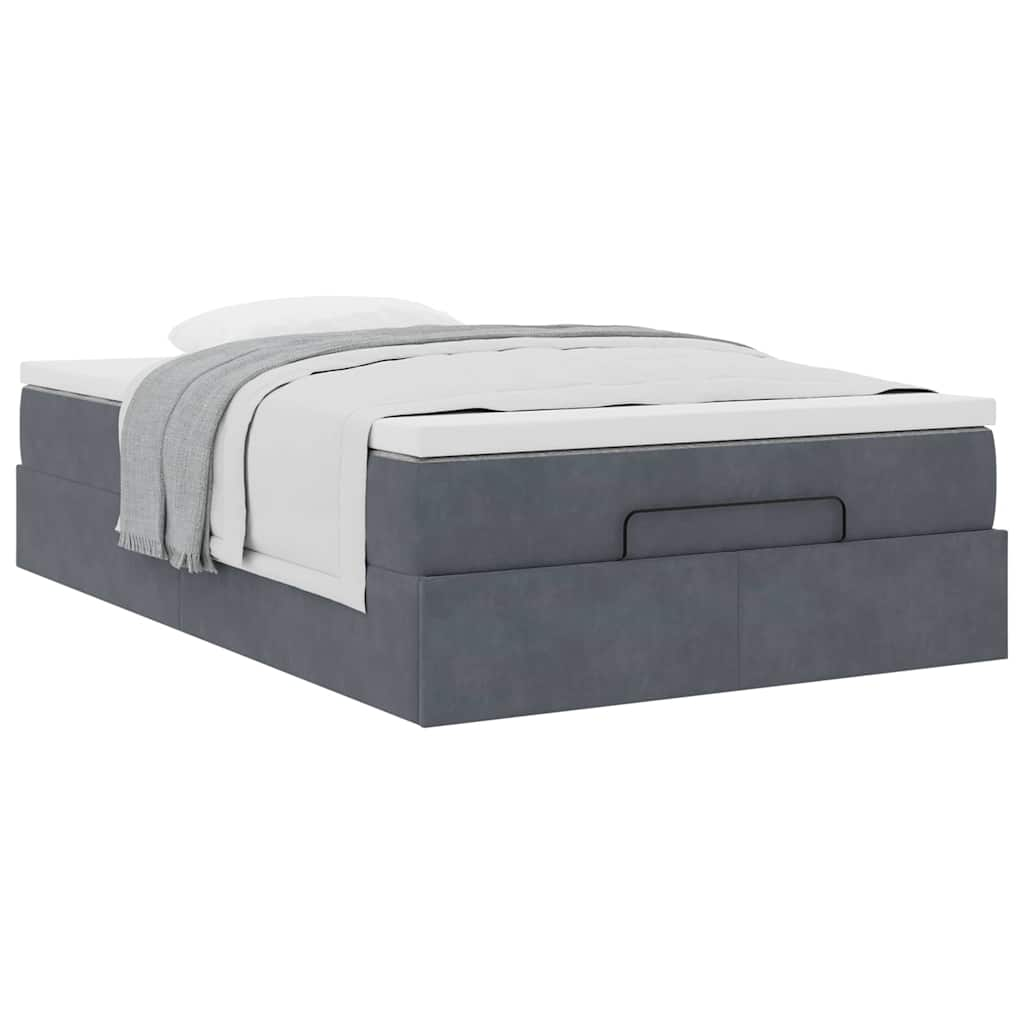 Ottoman Bed with Mattress Dark Grey Super Single Velvet