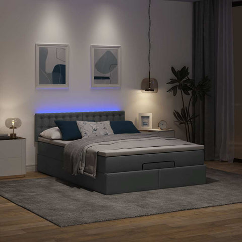 Ottoman Bed with Mattress & LEDs Dark Grey Double - Fabric