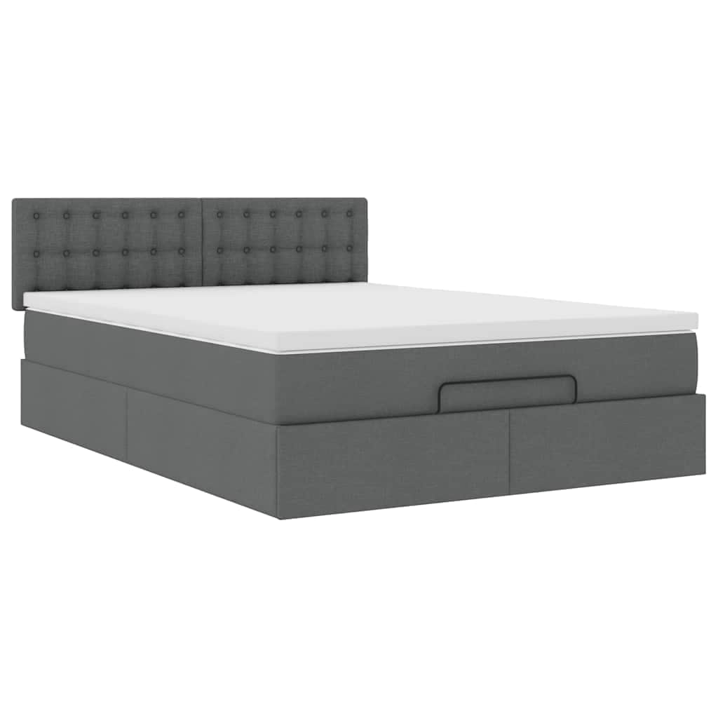 Ottoman Bed with Mattress & LEDs Dark Grey Double - Fabric