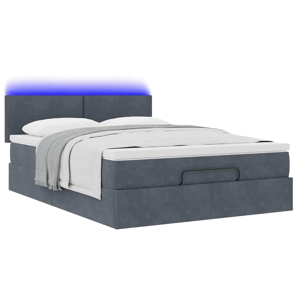 Ottoman Bed with Mattress & LEDs Dark Grey Double Velvet