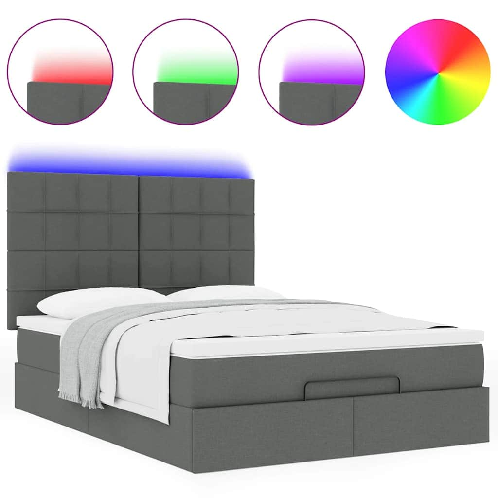 Ottoman Bed with Mattress & LEDs Dark Grey - Fabric