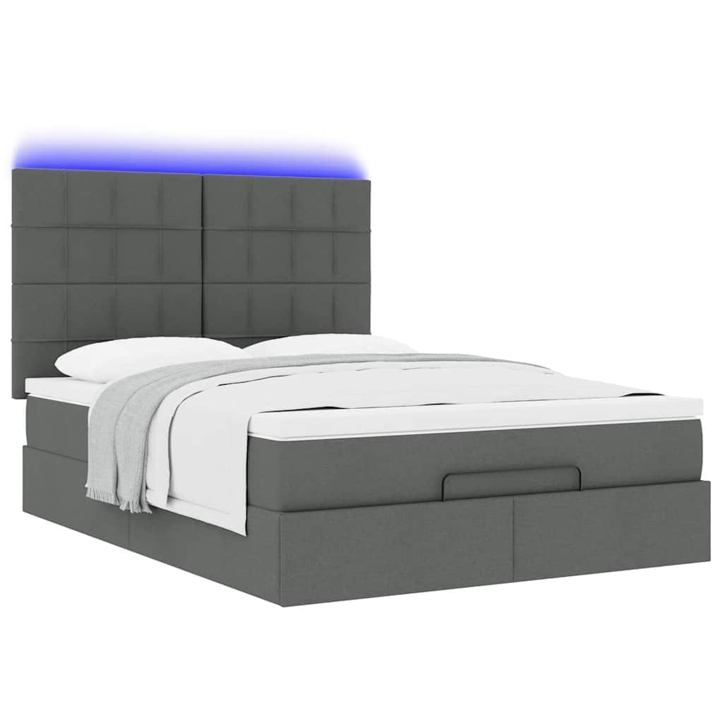 Ottoman Bed with Mattress & LEDs Dark Grey - Fabric