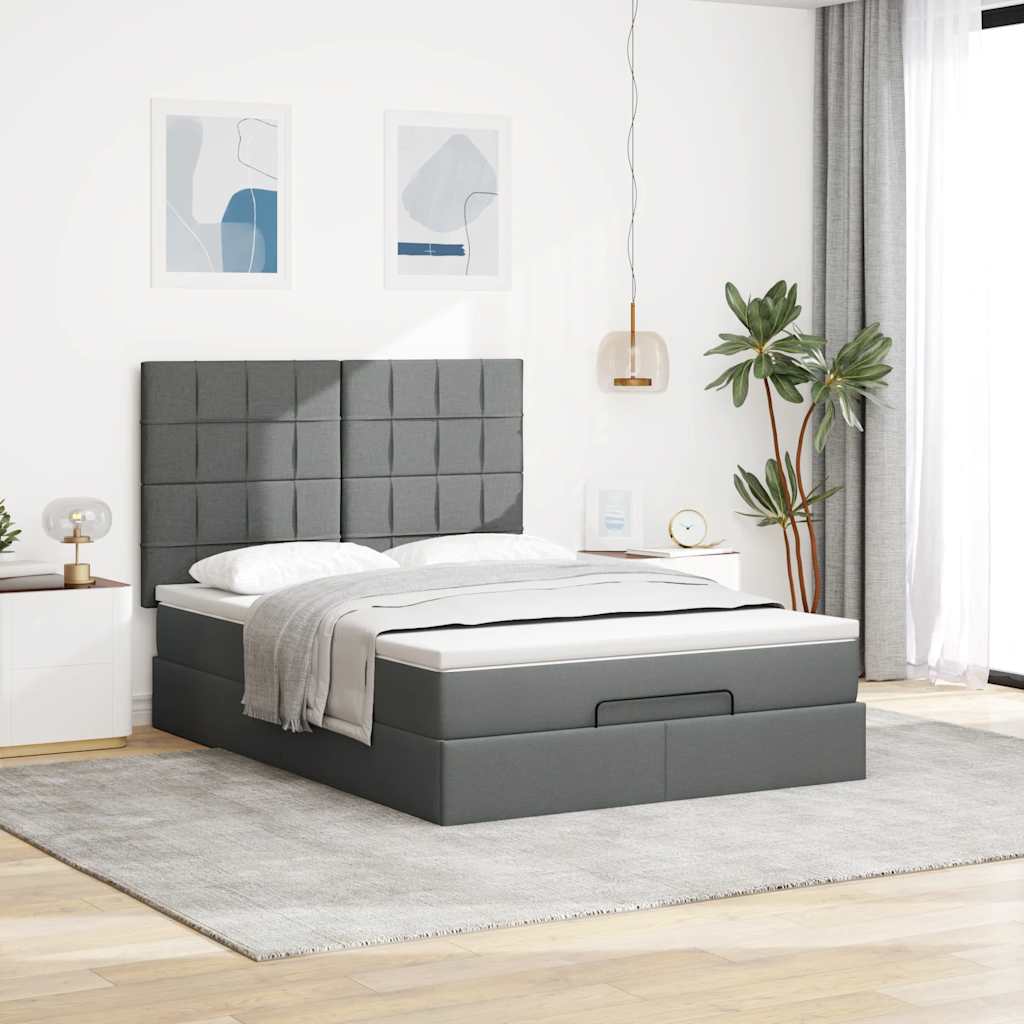 Ottoman Bed with Mattress & LEDs Dark Grey - Fabric