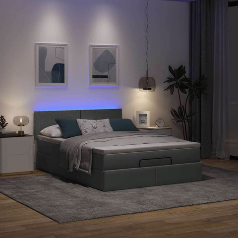 Ottoman Bed with Mattress & LEDs Dark Grey - Queen Fabric