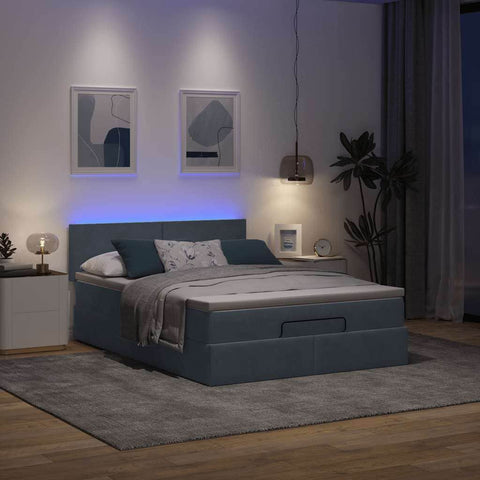 Ottoman Bed with Mattress & LEDs Dark Grey Queen Velvet