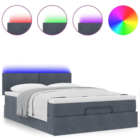 Ottoman Bed with Mattress & LEDs Dark Grey Queen Velvet