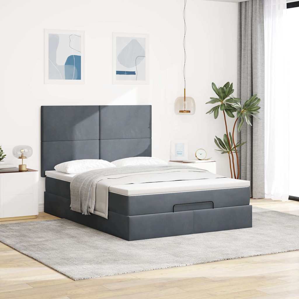 Ottoman Bed with Mattresses Dark Grey Double Velvet