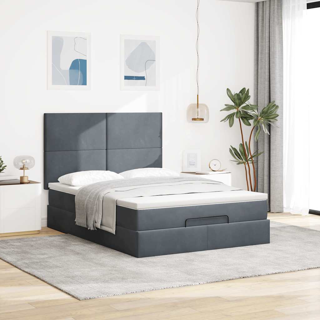 Ottoman Bed with Mattresses & LEDs Dark Grey Double Velvet