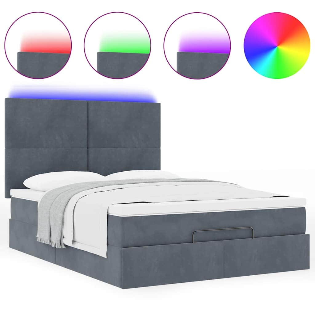 Ottoman Bed with Mattresses & LEDs Dark Grey Queen Velvet