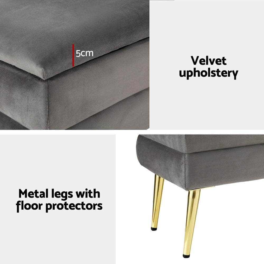 Ottoman Storage Foot Stool Velvet Grey