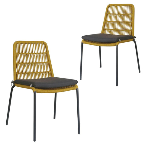 Outdooor Rope Dining Chair Steel Frame Yellow
