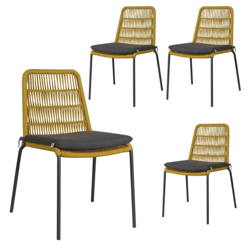Outdooor Rope Dining Chair Steel Frame Yellow