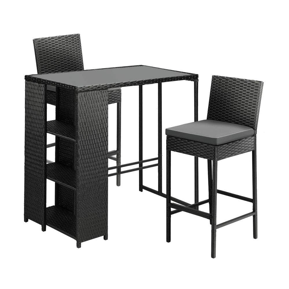 Outdoor Bar Table Dining Chairs Stools Set Rattan Patio Furniture 3 Piece