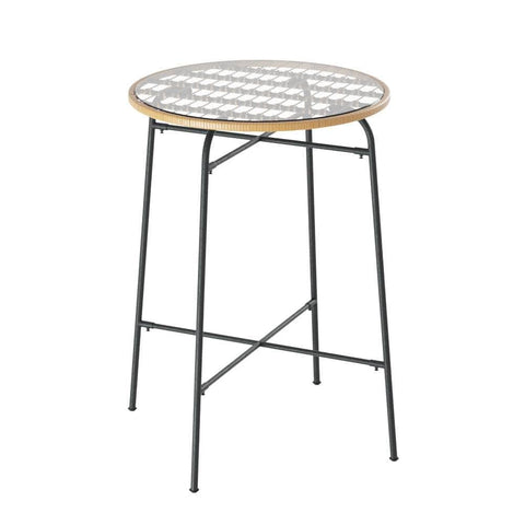 Outdoor Bar Table Wicker Dining Bistro Patio Balcony Glass Table Steel