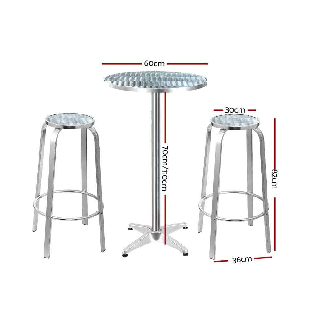 Outdoor Bistro Set Bar Table Stools Adjustable Aluminium Cafe 3PC Round