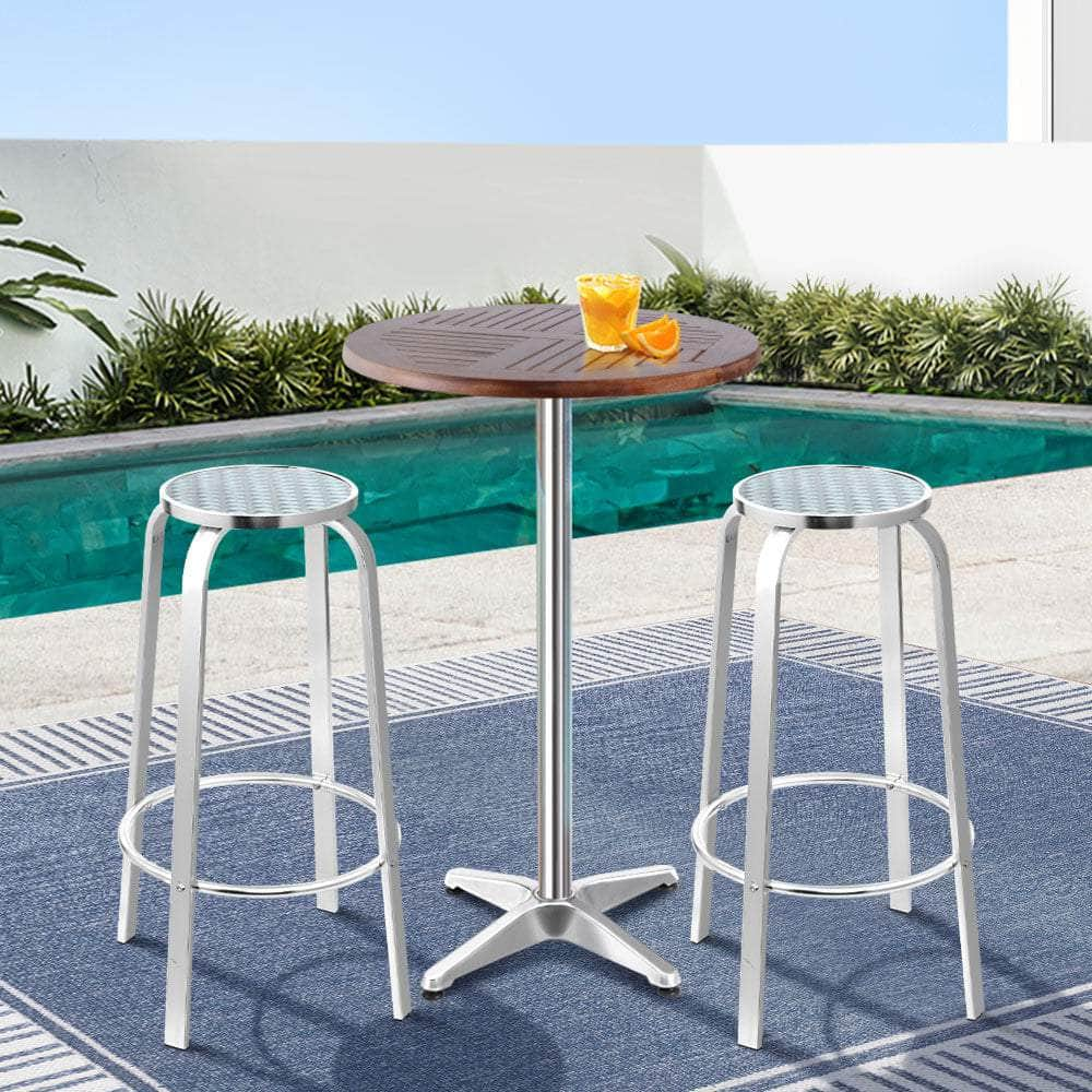 Outdoor Bistro Set Bar Table Stools Adjustable Aluminium Cafe 3PC Square