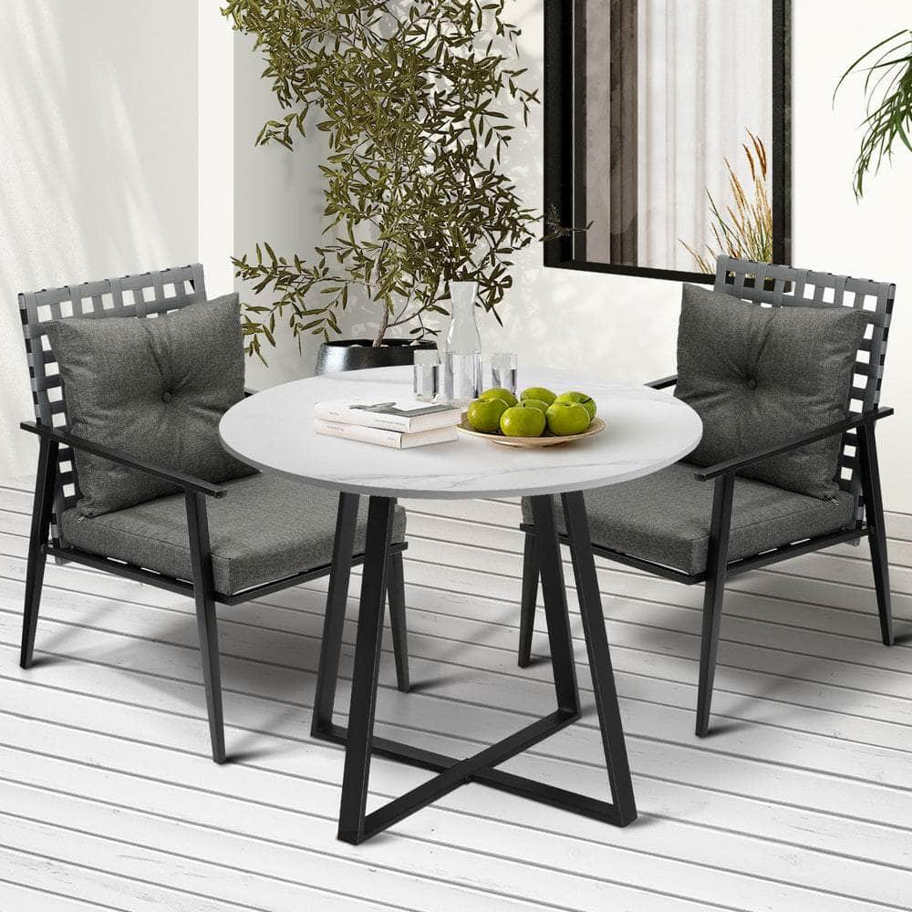 Outdoor Dining Set 2/3/4/5 Seater Marble Table Rattan Armchair