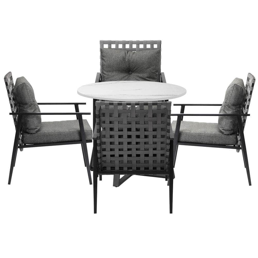 Outdoor Dining Set 2/3/4/5 Seater Marble Table Rattan Armchair