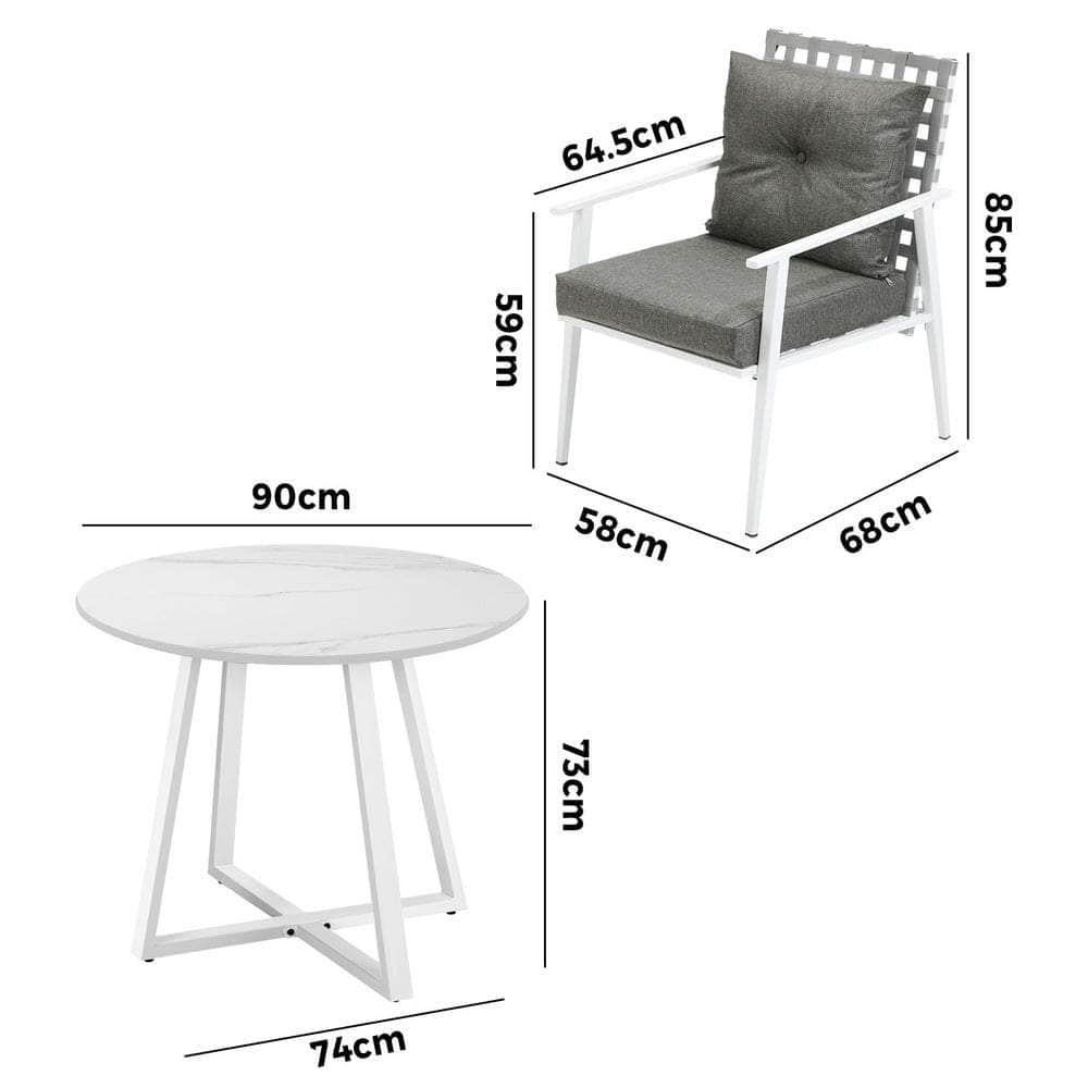 Outdoor Dining Set 2/3/4/5 Seater Marble Table Rattan Armchair