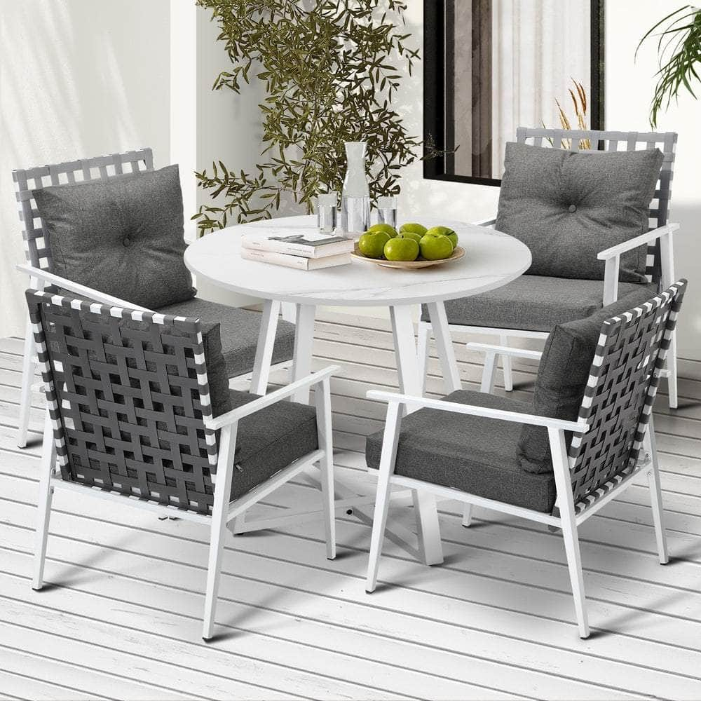 Outdoor Dining Set 2/3/4/5 Seater Marble Table Rattan Armchair