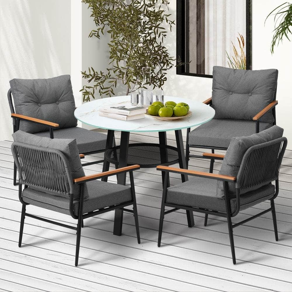 Outdoor Dining Set 3PC/5Pc Lounge Setting Table Storage Shelf