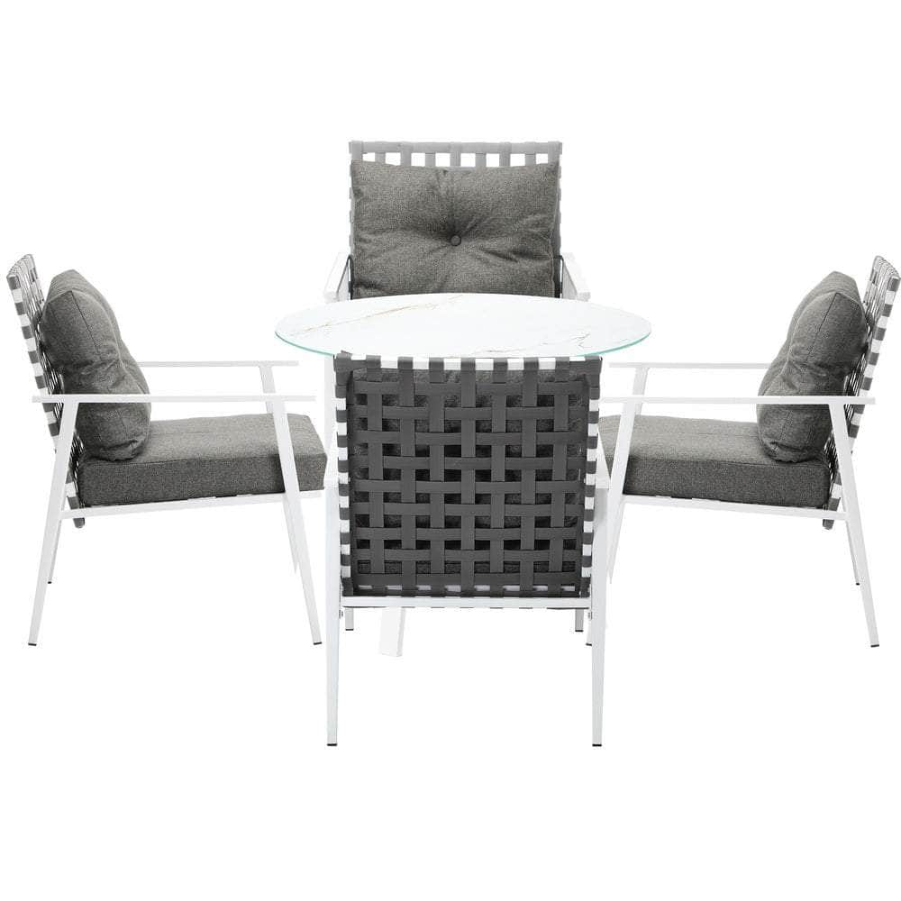 Outdoor Dining Set 3PCS/5PCs Rattan Armchair Glass Table