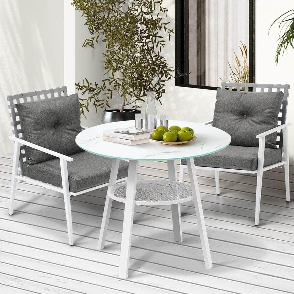 Outdoor Dining Set 3PCS/5PCs Rattan Armchair Glass Table