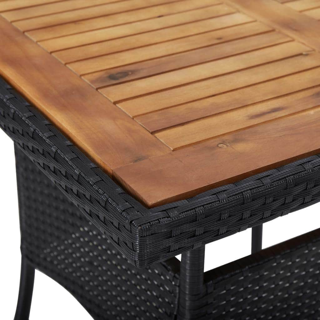 Outdoor Dining Table Black Poly Rattan and Solid Acacia Wood