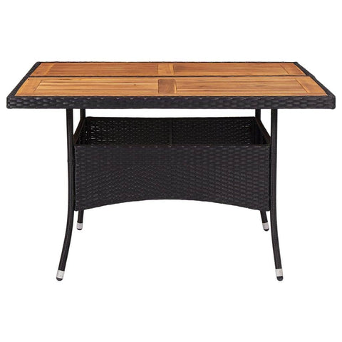 Outdoor Dining Table Black Poly Rattan and Solid Acacia Wood