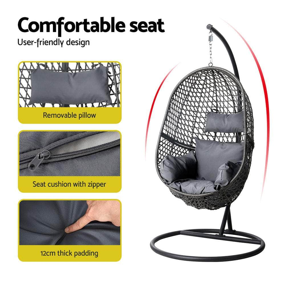 Outdoor Egg Swing Chair Wicker Rattan Furniture Pod Stand Cushion Black