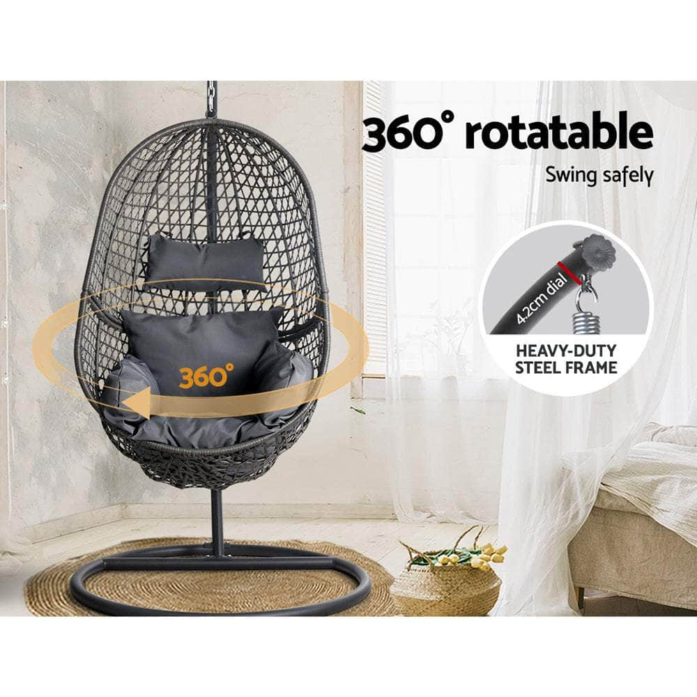 Outdoor Egg Swing Chair Wicker Rattan Furniture Pod Stand Cushion Black