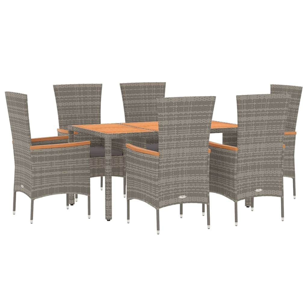 Outdoor Ensemble: 7-Piece Poly Rattan Garden Dining Set in Grey with Cushions