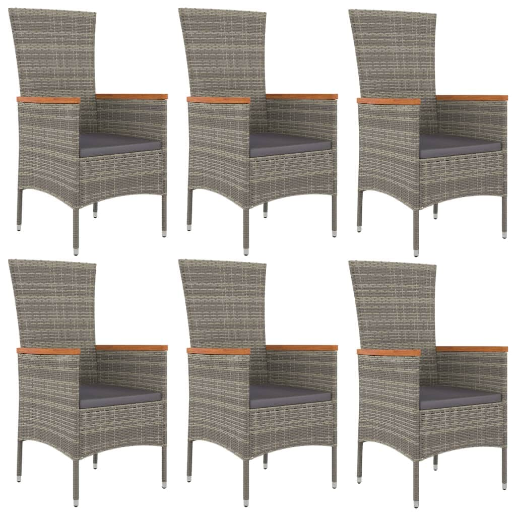 Outdoor Ensemble: 7-Piece Poly Rattan Garden Dining Set in Grey with Cushions