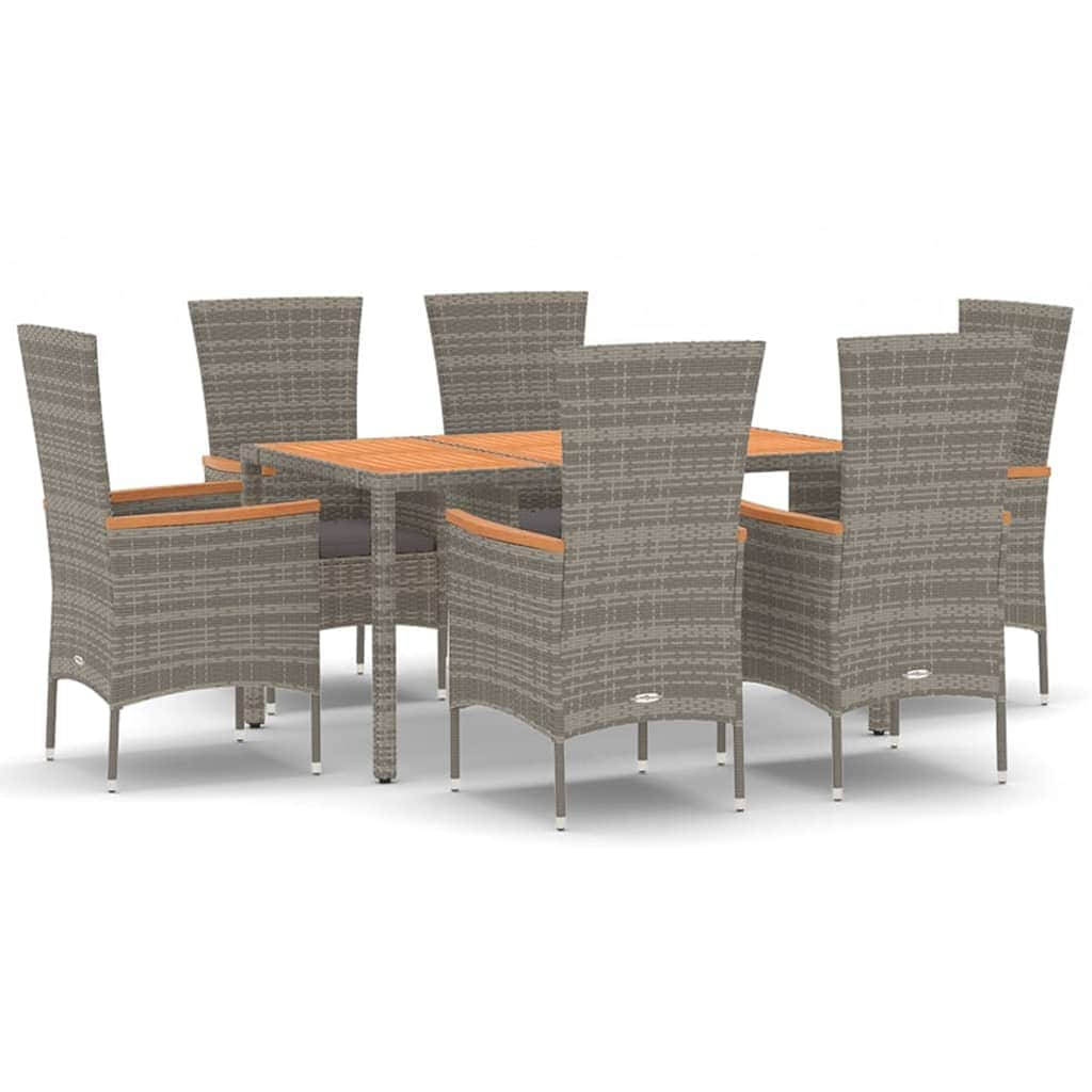 Outdoor Ensemble: 7-Piece Poly Rattan Garden Dining Set in Grey with Cushions