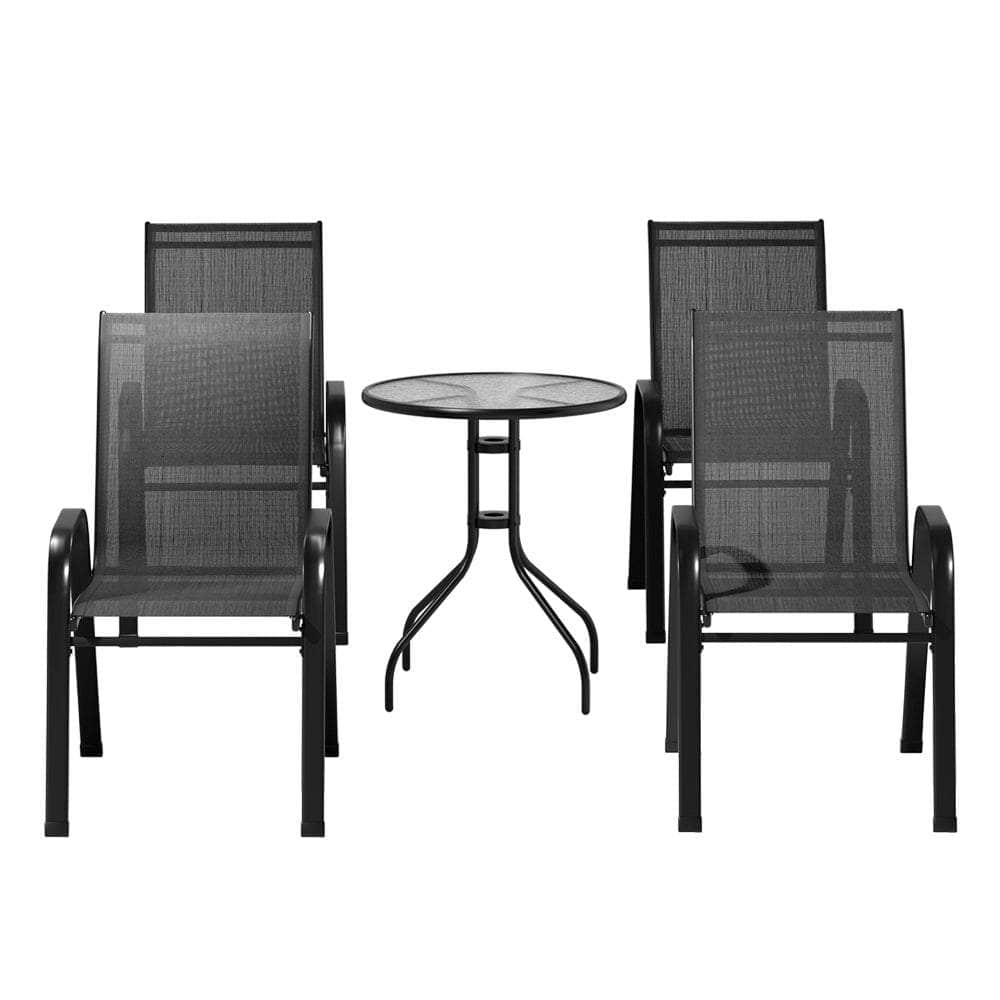 Outdoor Furniture 5Pc Table And Chairs Stackable Bistro Set Patio Coffee