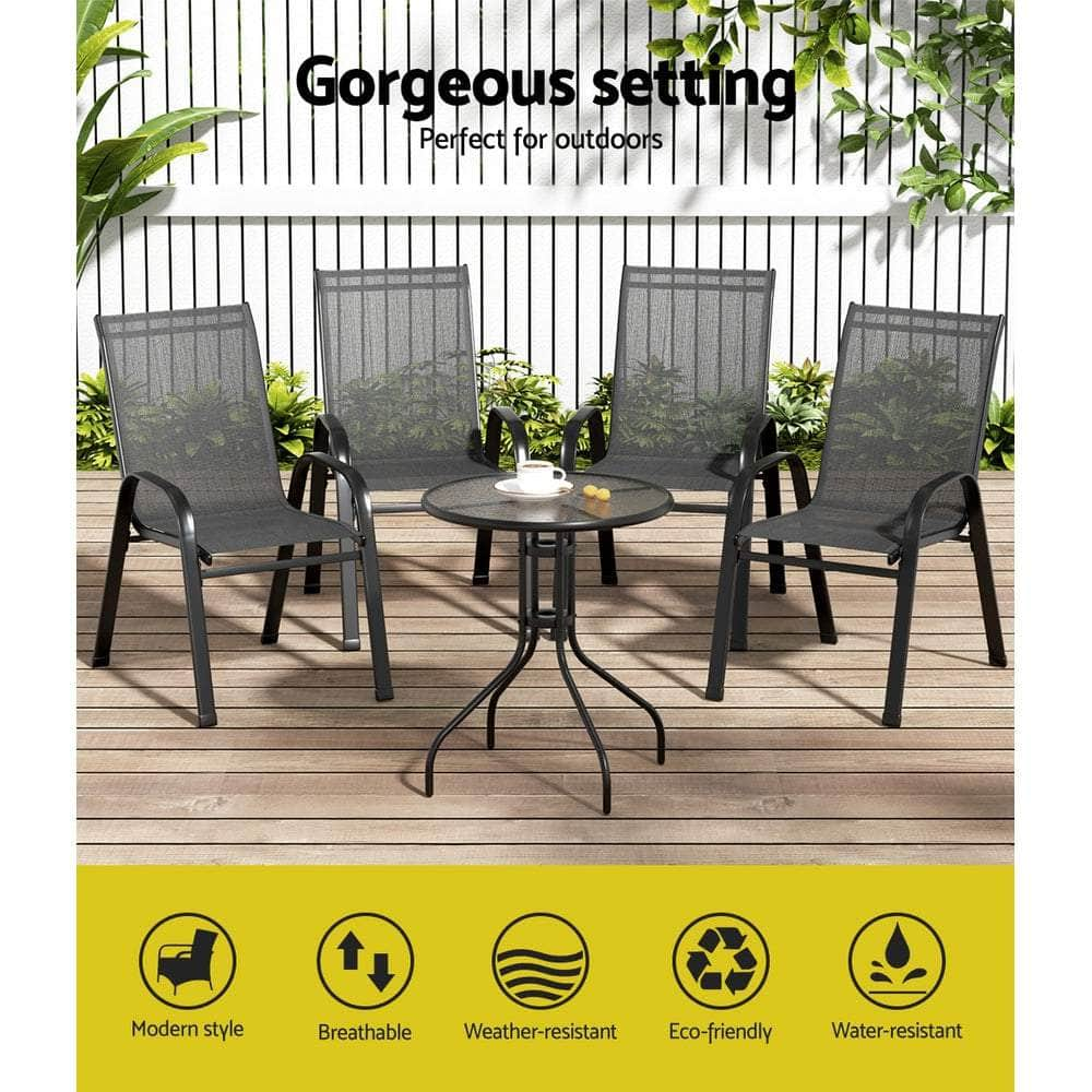 Outdoor Furniture 5Pc Table And Chairs Stackable Bistro Set Patio Coffee