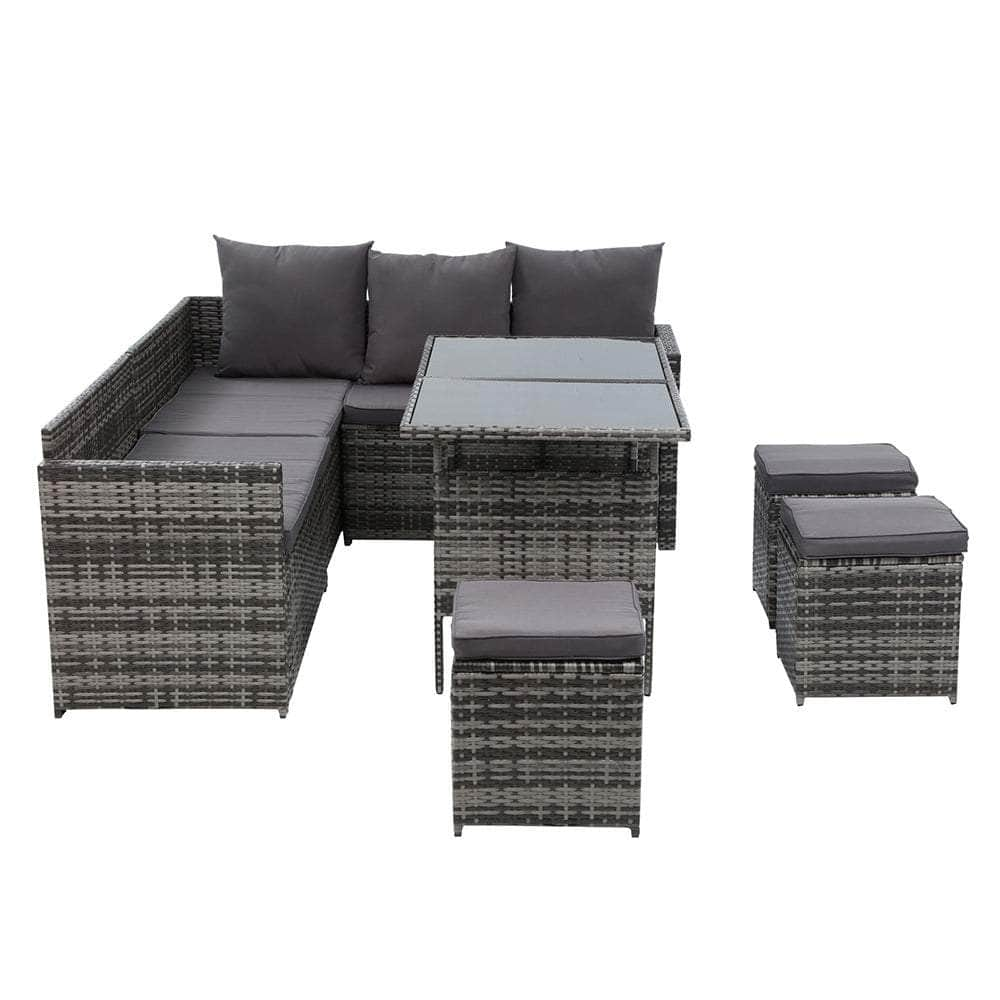 Outdoor Furniture Dining Setting Sofa Set Lounge Wicker 9 Seater Mixed Grey