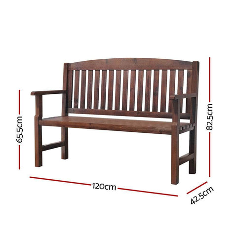 Outdoor Garden Bench Wooden 2 Seater Lounge Chair Patio Furniture Brown