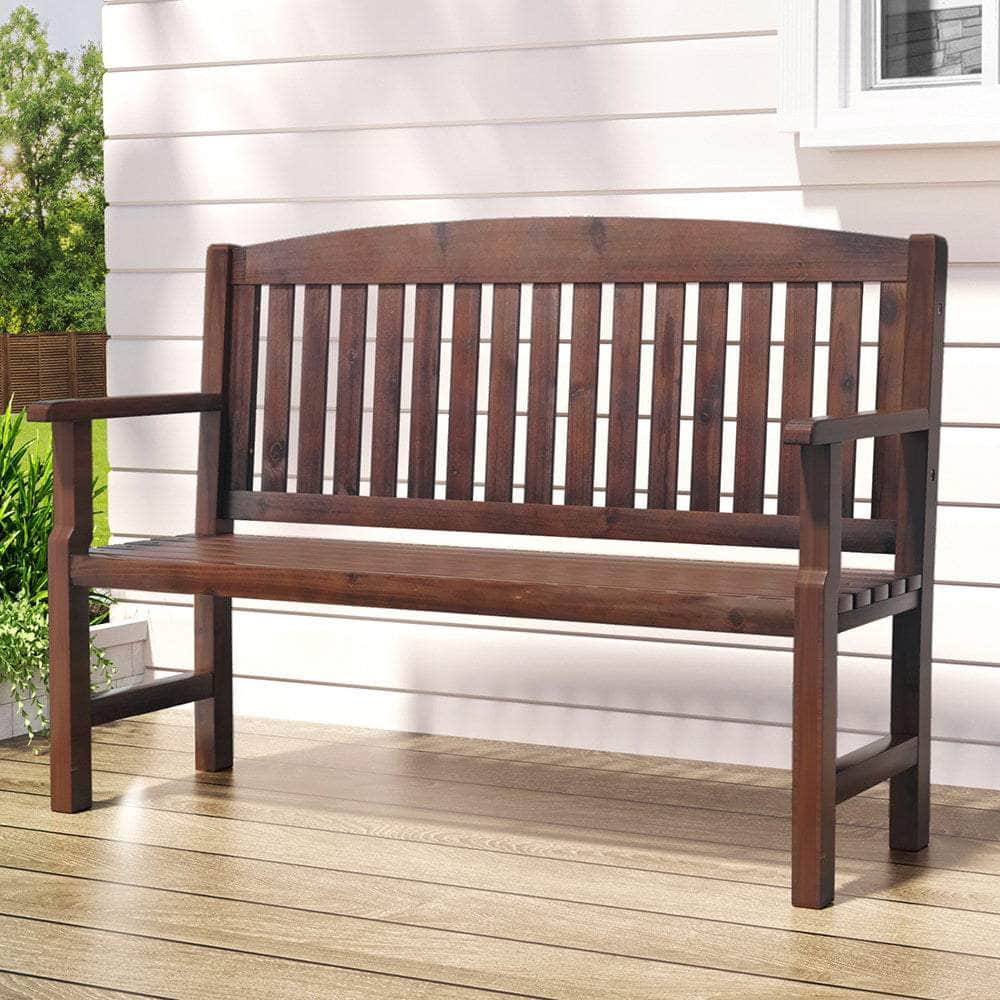 Outdoor Garden Bench Wooden 2 Seater Lounge Chair Patio Furniture Brown